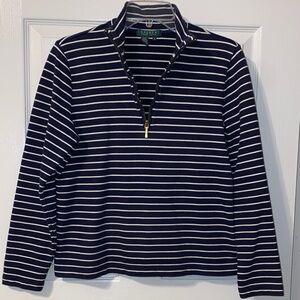 Lauren Ralph Lauren Striped Navy and White Quarter-Zip Sweater